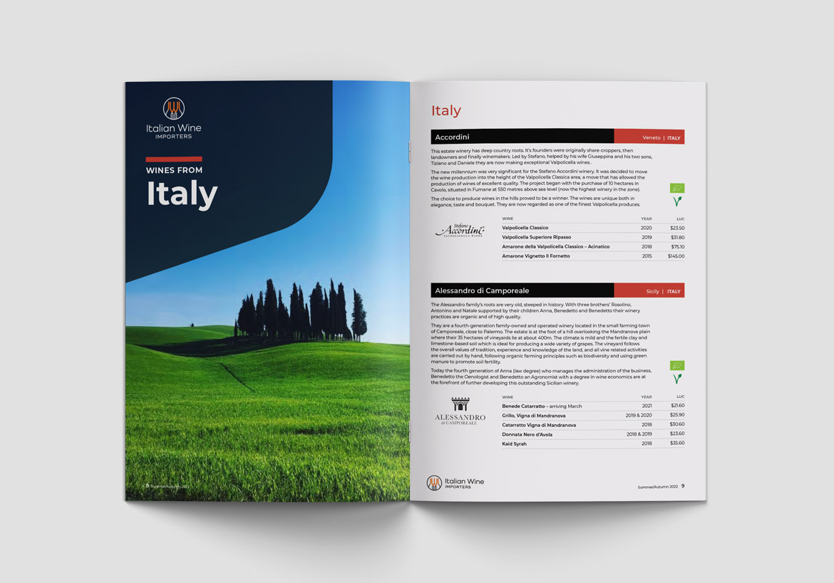 Italian Wine Importers Price List Brochure